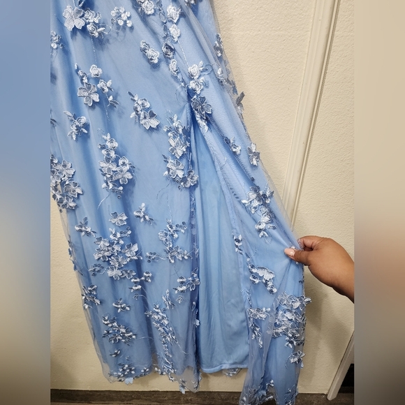 Lulus Rare Presence Powder Blue 3D Floral Surplice Maxi Dress M Wedding Party - Picture 9 of 10